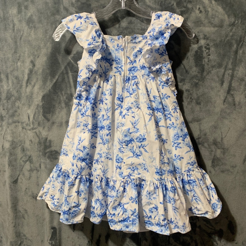Bonnie Jean Dress Girls 6X R3-13396-HV Blue Floral Ruffle Crochet Lace EUC - Picture 2 of 16